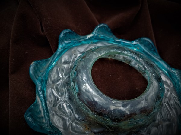 Antique Venetian Chandelier Glass Dish Pan With Blue Rim