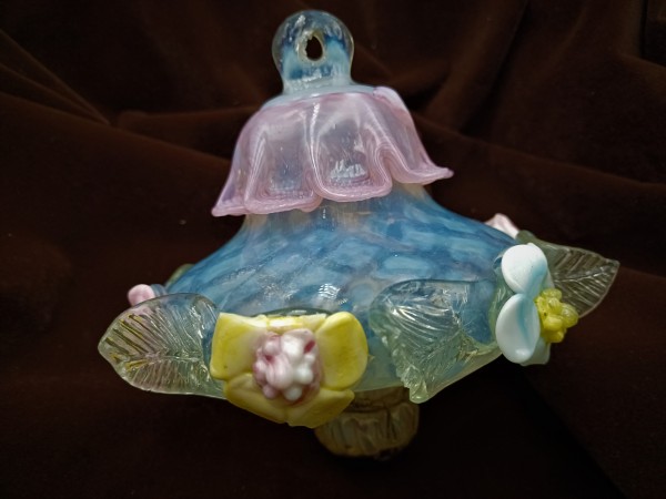 Antique Venetian chandelier lower finial ball blue yellow and pink