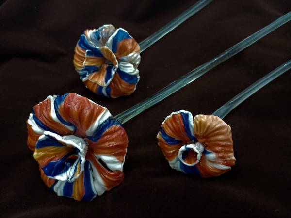 Antique Venetian chandelier flower, blue, orange and white. 