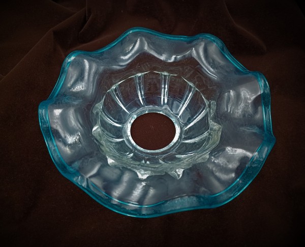 Venetian Chandelier glass dish pan with blue rim