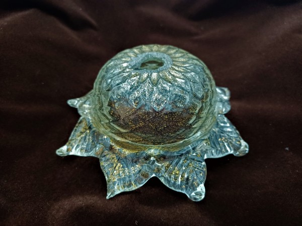 Venetian Chandelier glass dish pan with gold fleck 115mm width