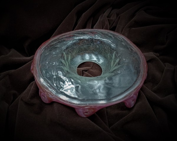 Antique Venetian Chandelier Glass Dish Pan with Red Rim 10 pin holes