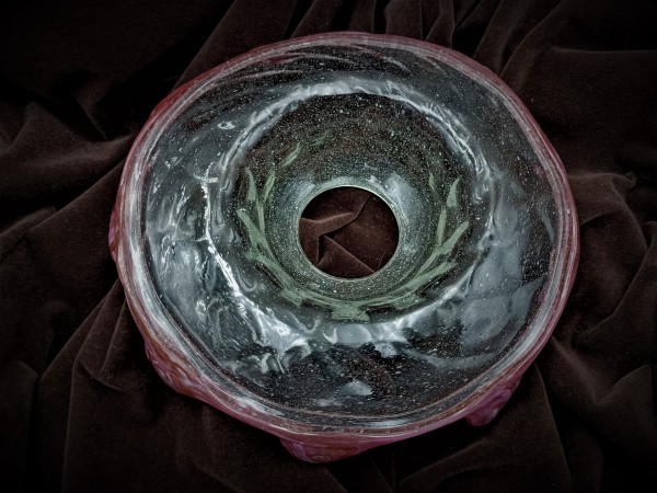 Antique Venetian Chandelier Glass Dish Pan with Red Rim 10 pin holes