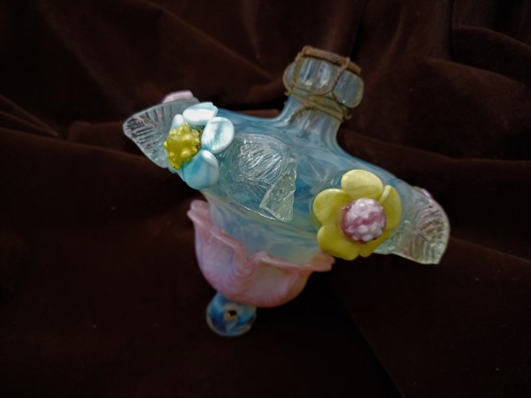 Antique Venetian chandelier lower finial ball blue yellow and pink