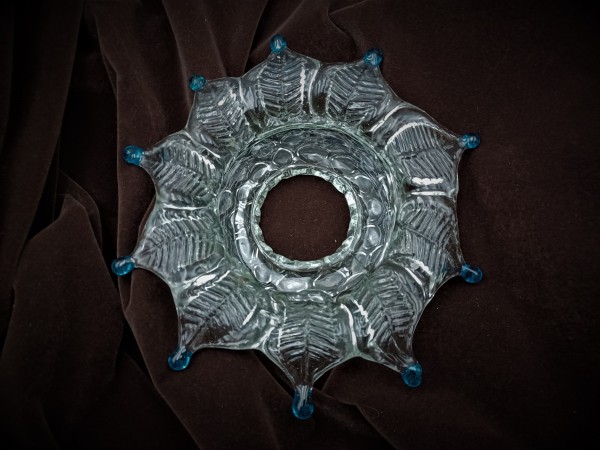 Antique Venetian Chandelier Glass Dish Pan with Blue tips 