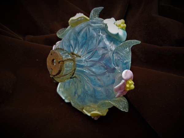 Antique Venetian chandelier lower finial ball blue yellow and pink