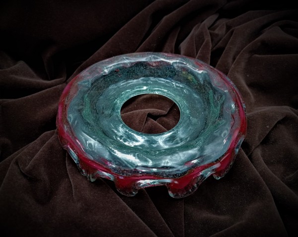 Antique Venetian Italian Chandelier glass dish pan with red rim 