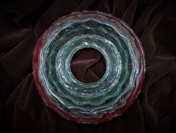 Antique Venetian Italian Chandelier glass dish pan with red rim 