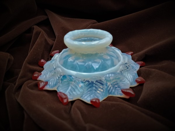 Antique Italian milky blue and red Chandelier glass canopy