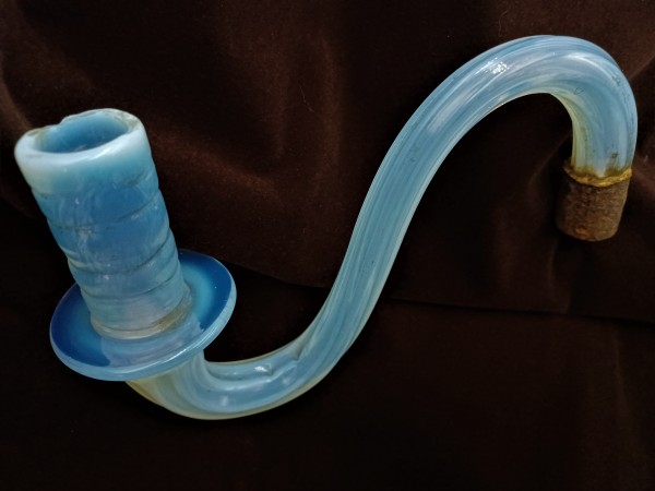 Antique Murano milky blue ribbed Glass Chandelier arm 