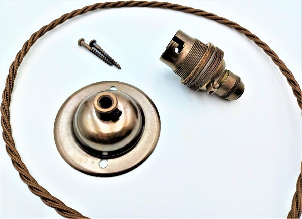 Antique Brass Ceiling Plate Rose With B22 Lamp Holder Set 