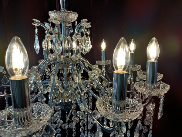 Large 12 arm crystal and glass chandelier SOLD