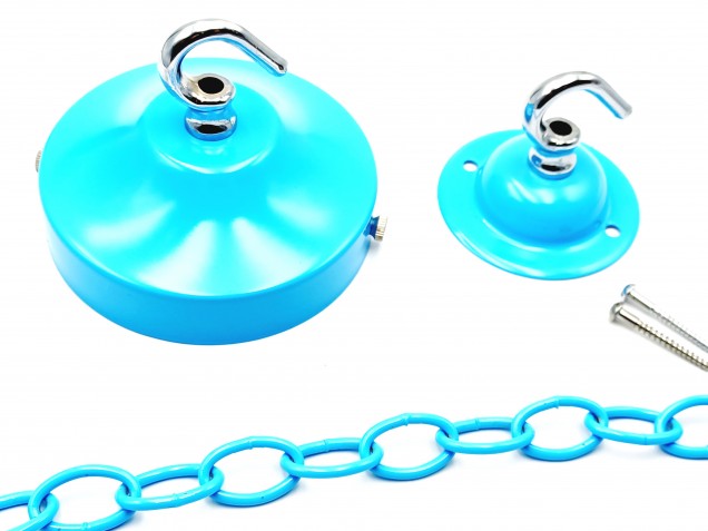 Blue and chrome ceiling rose hook large or small with optional chain