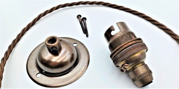 Antique Brass Ceiling Plate Rose With B22 Lamp Holder Set 