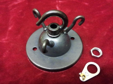 3 hook old bronze finish ceiling pendant plate with centre hook and earth tag