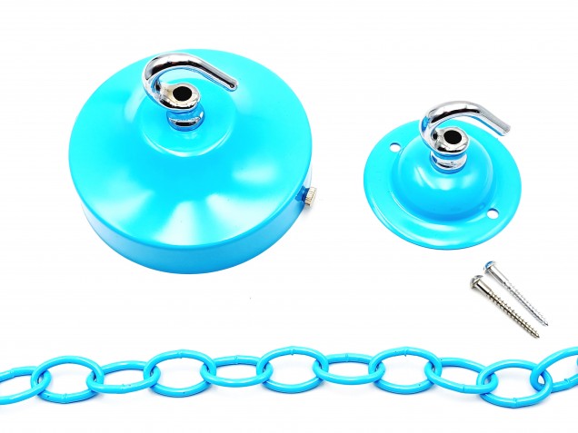Blue and chrome ceiling rose hook large or small with optional chain