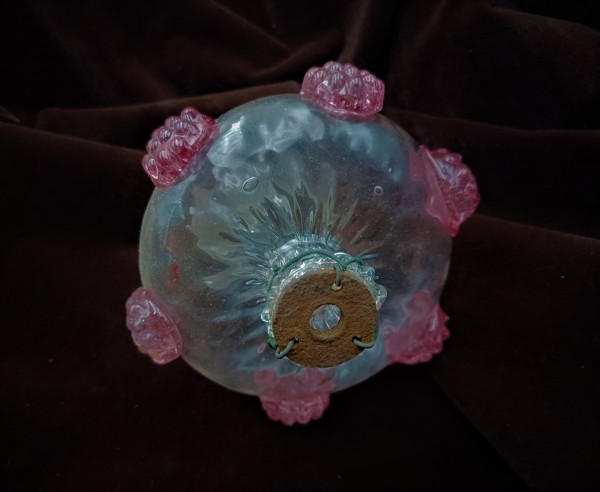 Antique Murano chandelier finial ball clear and red glass