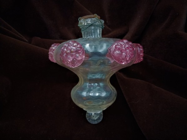 Antique Murano chandelier finial ball clear and red glass