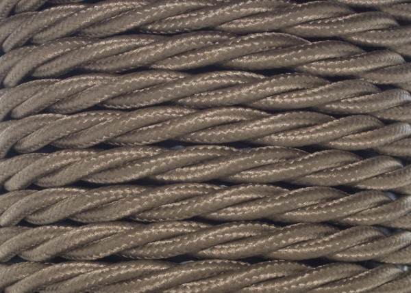 100 METRES of Coffee coloured Braided 3 core silk flex lighting cable 0.75mm