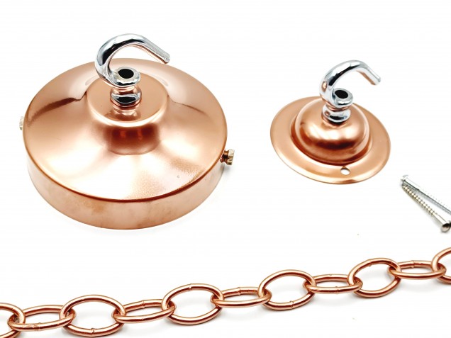 Copper and chrome ceiling rose hook large or small with optional chain
