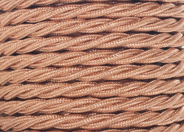 Braided silk flex chandelier cable in copper 3 core, 0.75mm