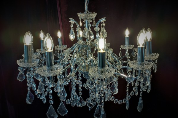 Large 12 arm crystal and glass chandelier SOLD
