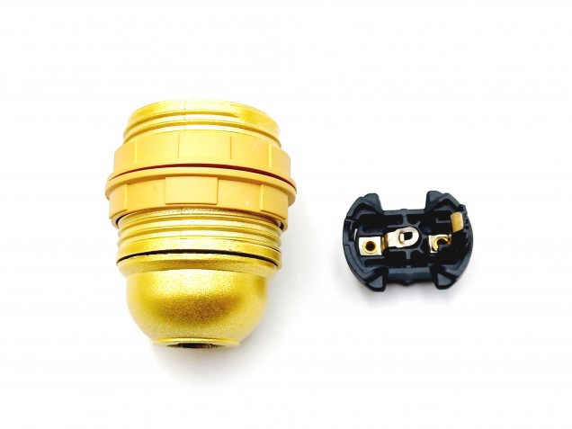E27 Bakelite lamp holder gold threaded skirt plus shade rings