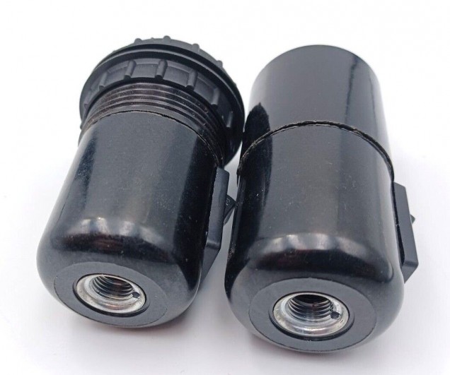 Rocker switch lamp holder E27 Black 10mm base plain or threaded skirt