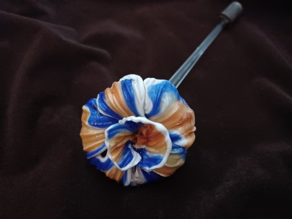 Antique Murano chandelier flower, blue, orange and white.