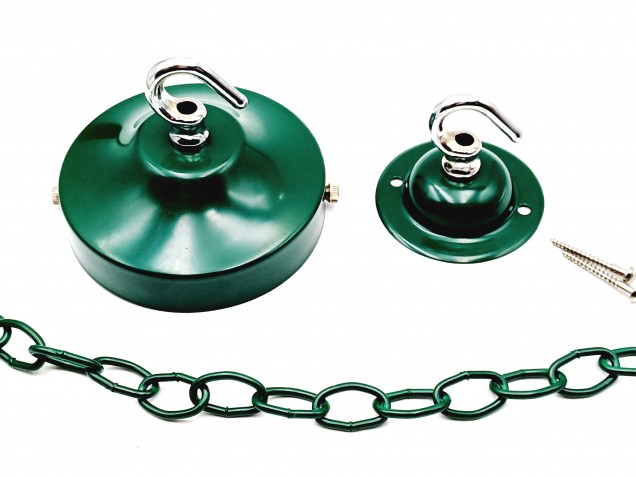 Green and chrome ceiling rose hook large or small with optional chain 