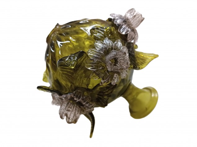 Antique Venetian Chandelier centre stem ball flowers and leaves green