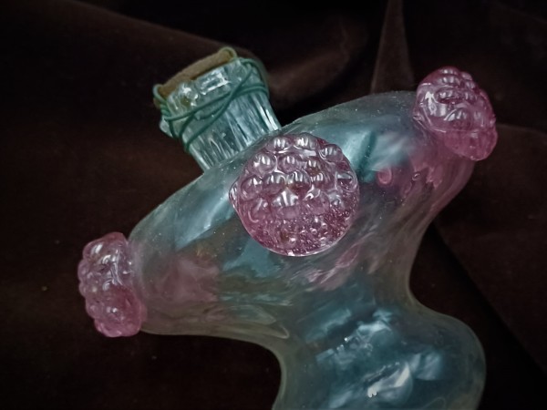 Antique Murano chandelier finial ball clear and red glass