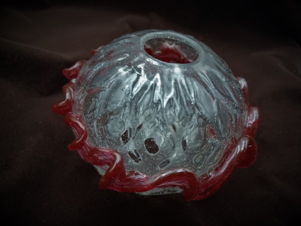 Italian Chandelier glass centre stem ball with red rim 