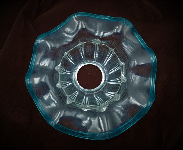 Venetian Chandelier glass dish pan with blue rim