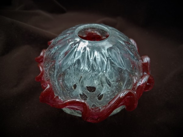 Italian Chandelier glass centre stem ball with red rim 