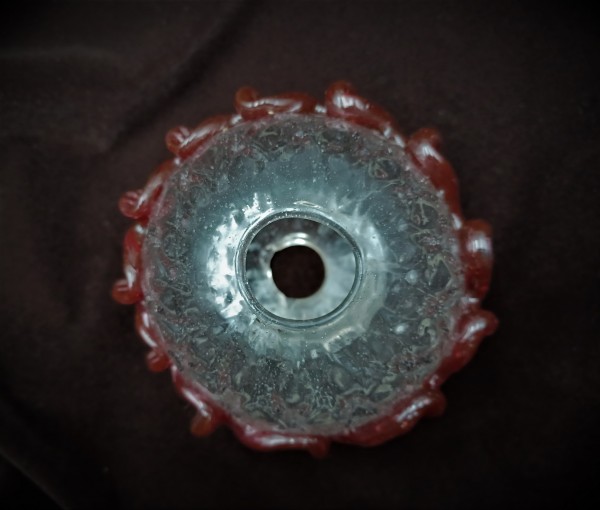 Italian Chandelier glass centre stem ball with red rim 