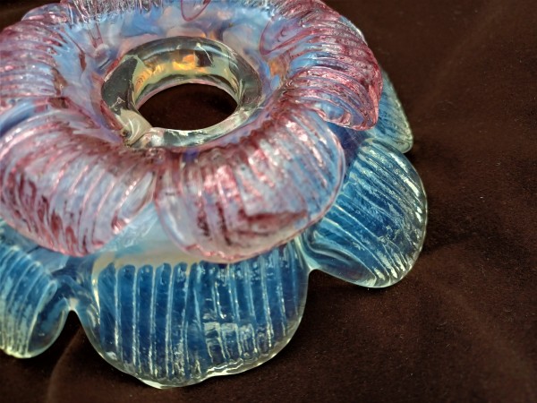 Antique Italian Blue And Red Chandelier Glass Rosette Pan
