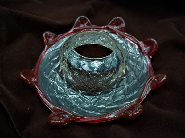 Venetian Chandelier Glass Dish Pan With Red Rim 