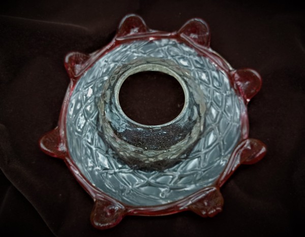 Venetian Chandelier Glass Dish Pan With Red Rim 