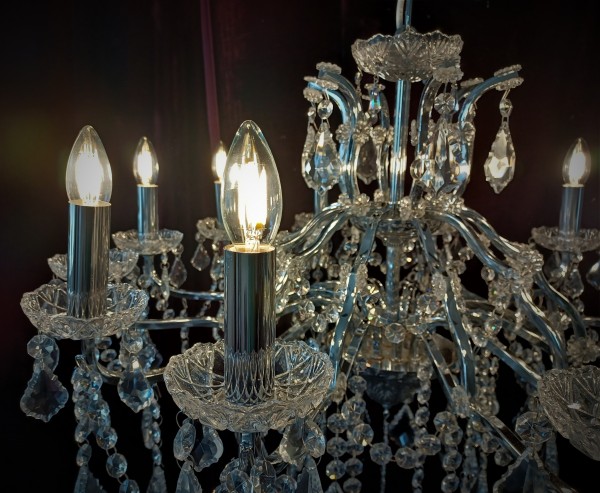 Large 12 arm crystal and glass chandelier SOLD