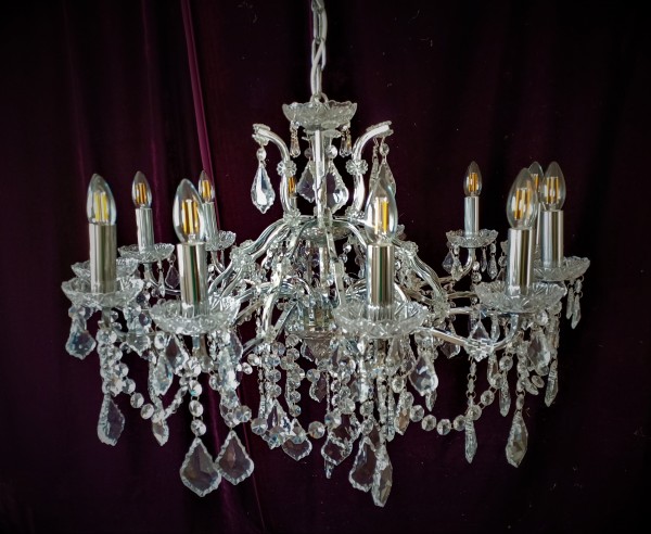 Large 12 arm crystal and glass chandelier SOLD