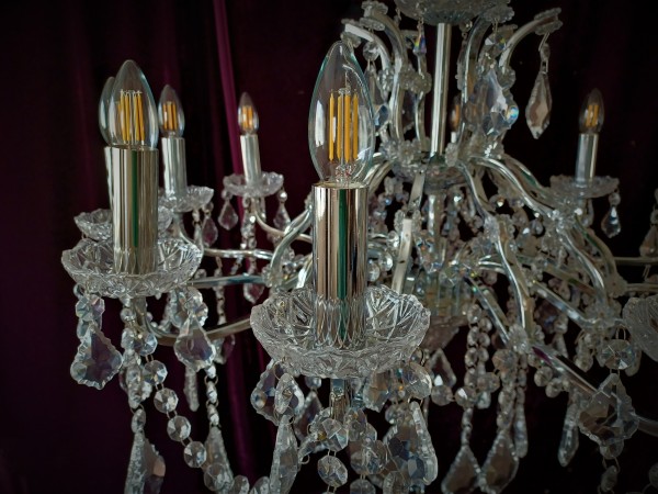 Large 12 arm crystal and glass chandelier SOLD