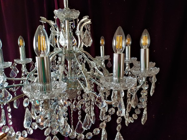 Large 12 arm crystal and glass chandelier SOLD