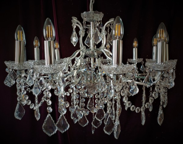 Large 12 arm crystal and glass chandelier SOLD