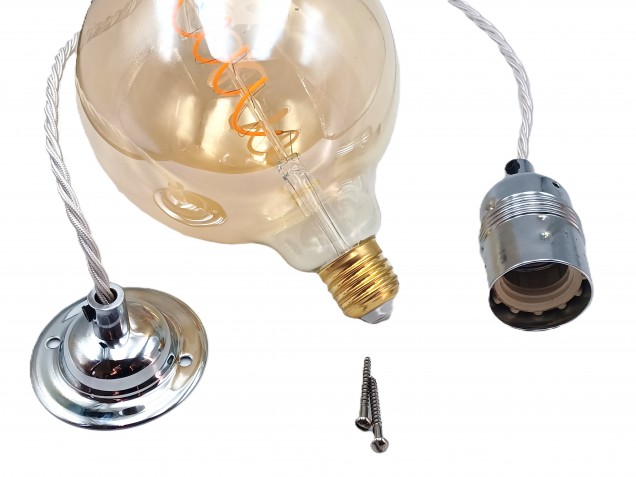 Light pendant set in Chrome with E27 Lamp Holder plain skirt