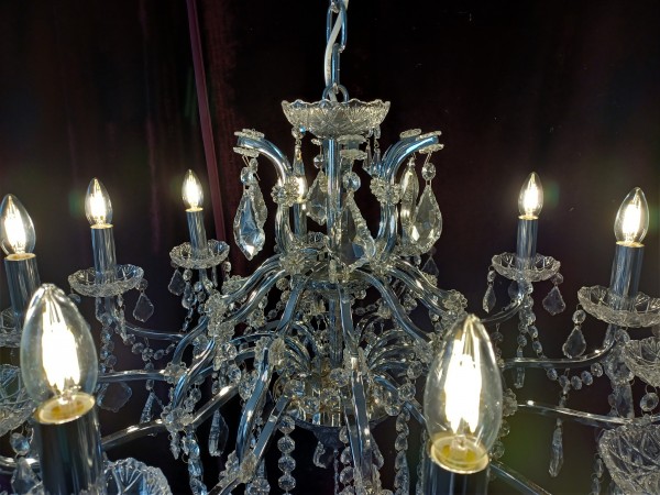 Large 12 arm crystal and glass chandelier SOLD