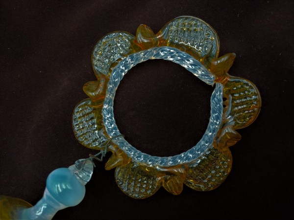 Antique Murano amber and milky blue chandelier drop and hoop