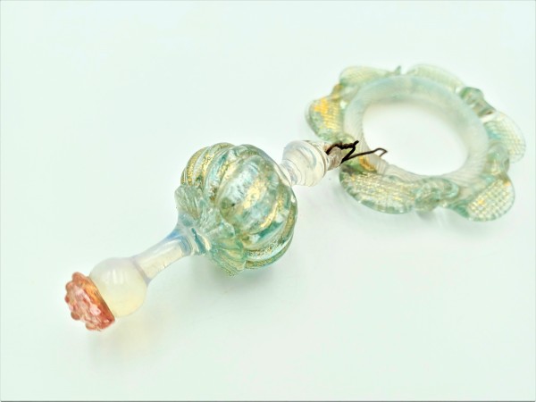 Antique Murano blue green with gold fleck chandelier drop and hoop 