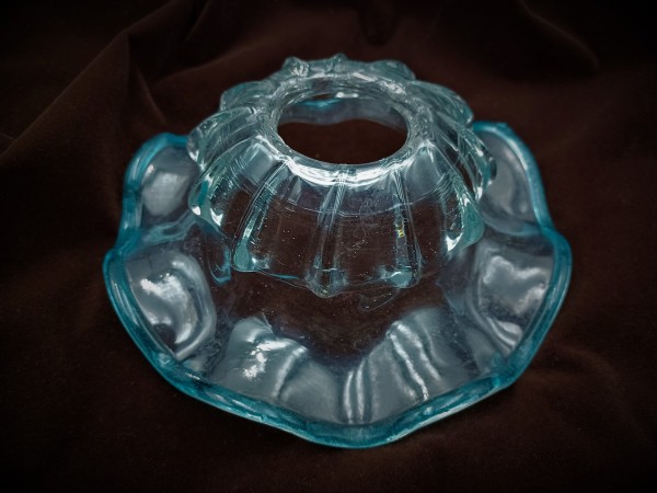 Venetian Chandelier glass dish pan with blue rim