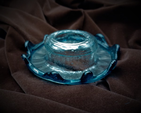 Antique Venetian Chandelier Glass Dish With Blue Rim 
